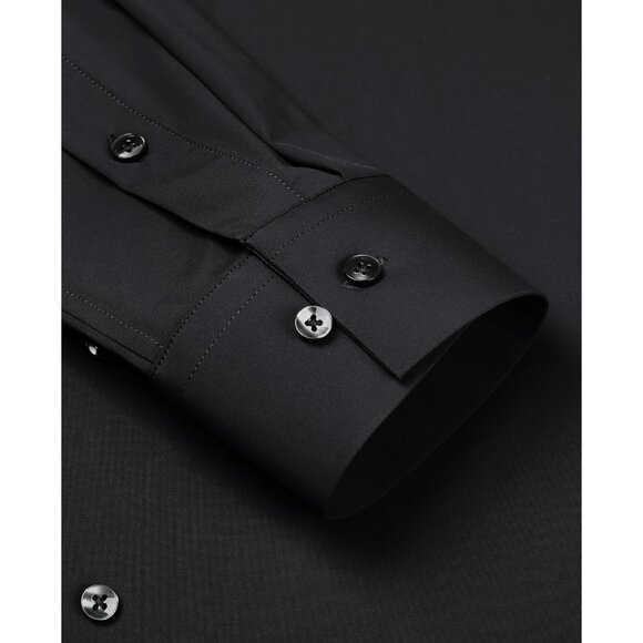 Men's Black Long Sleeve Slim Muscle Fit Wrinkle Free Button Down Dress Shirts - Picture 3 of 9